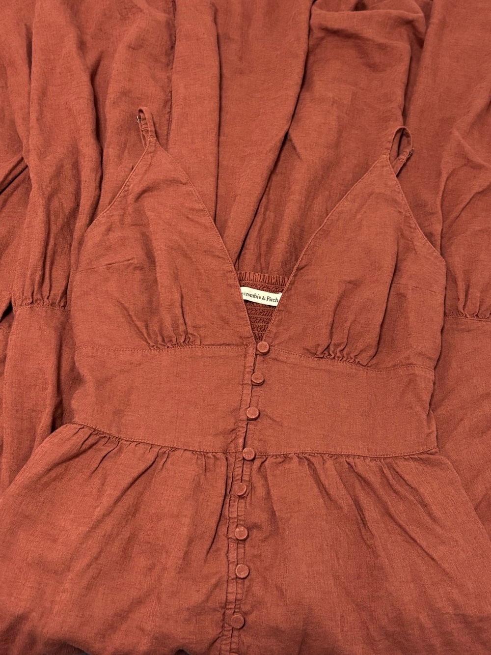 Abercrombie & Fitch Rust Tiered Deep V Maxi Dress - Picture 7 of 10